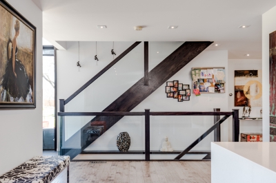 Designs by Santy :: Hillside Transformation Foyer with staircase and glass rail