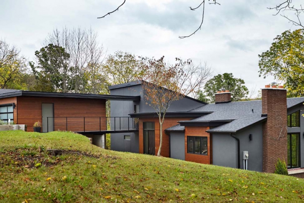 Designs by Santy :: Bridge House Front elevation with stucco and wood siding