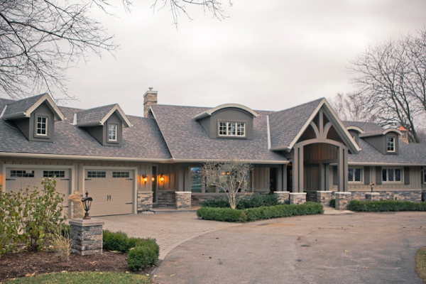 Designs by Santy :: Country Ranch Front elevation with timber entry, porch and dormers