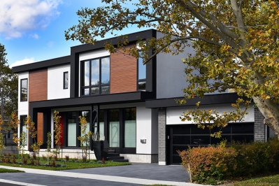 Designs by Santy :: Modern Conversion Modern exterior with stucco, brick, and siding