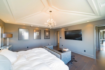 Designs by Santy :: Modern Texture House Primary bedroom with vault ceiling