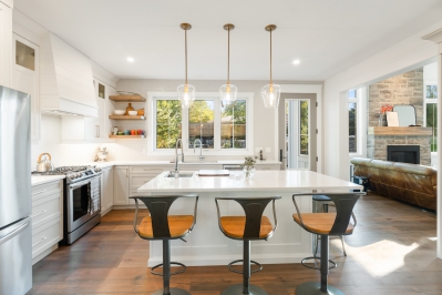 Designs by Santy :: Hilltop Farmhouse White kitchen with island