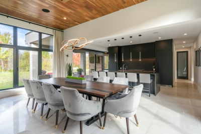 Designs by Santy :: Modern Luxury Contemporary open-concept dining with chandelier