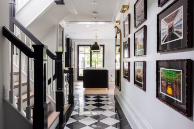 Designs by Santy :: The Checker House Foyer with staircase and view to kitchen