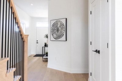 Designs by Santy :: Simple Elegance Foyer with contemporary staircase and pot lights