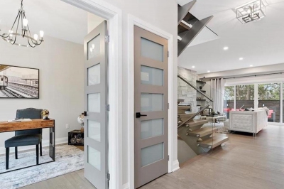 Designs by Santy :: Grey Velvet House Foyer with view to den and open concept kitchen