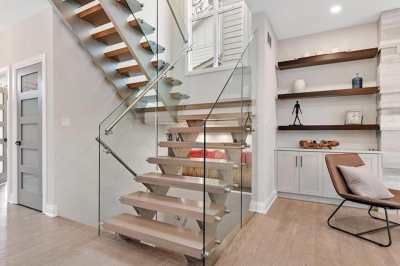 Designs by Santy :: Grey Velvet House Staircase with glass rail